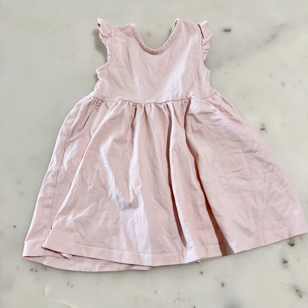 Hanna Andersson Toddler Dress 85cm 2T Pink Solid Flutter Sleeve Ruffle Skater